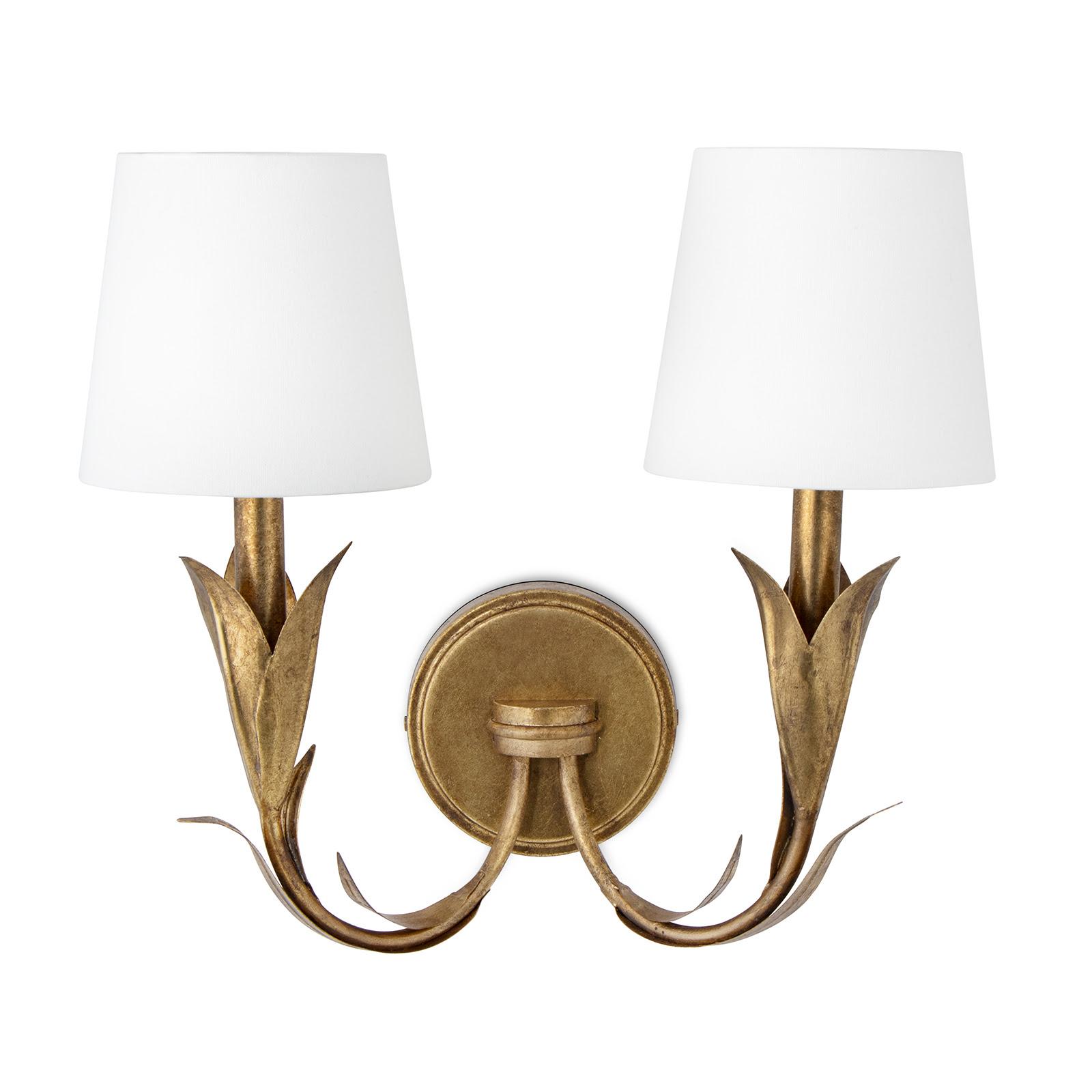 Gold Reed Double Sconce with Rattan Shade | Regina Andrew Detroit